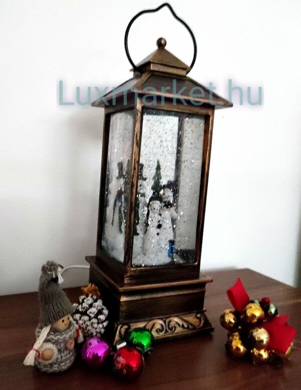 Karácsonyi világító zenélő hóesést imitáló LED lámpás 28 cm hóemberek motívummal - Image 8